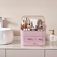 Sunficon Pink Makeup Organizer Holder Cosmetic Storage Box With Dust Free Cover Portable Handlefully Open Waterproof Lid Dust