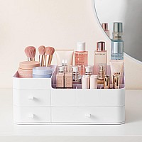 HBlife Plastic Makeup Organizer for Vanity, Large Skincare Organizers 8 Compartments Bathroom Organizer Cosmetic Storage, White