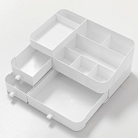 HBlife Plastic Makeup Organizer for Vanity, Large Skincare Organizers 8 Compartments Bathroom Organizer Cosmetic Storage, White