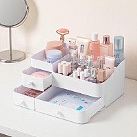 HBlife Plastic Makeup Organizer for Vanity, Large Skincare Organizers 8 Compartments Bathroom Organizer Cosmetic Storage, White