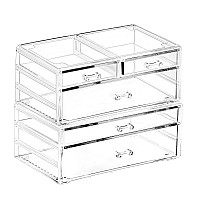 Cq Acrylic 2 Pack Clear Acrylic Drawer Organizer Countertop Stackable 5 Drawers Makeup Storage Cute Cube Make Up Organizer For D