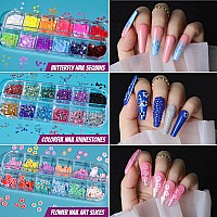 Acrylic Fake Nails Kit, Teenitor Press On Nail Supplies with Clear Coffin Nail Tips Nail Stand Nail Art Brushes Dotting Pen Glitter Sequins Stickers Rhinestones Nail Art Decorations Press On Nail Starter Kit