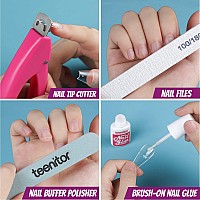 Acrylic Fake Nails Kit, Teenitor Press On Nail Supplies with Clear Coffin Nail Tips Nail Stand Nail Art Brushes Dotting Pen Glitter Sequins Stickers Rhinestones Nail Art Decorations Press On Nail Starter Kit