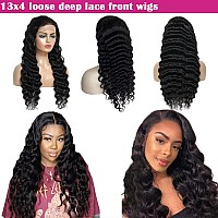 Uesoels 32 Inch Loose Deep Wave Lace Front Wigs 13X4 Transparent Lace Frontal Human Hair Wig Pre Plucked With Baby Hair 180 Dens