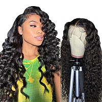 Uesoels 22 Inch 13X4 Loose Deep Wave Lace Front Wigs Human Hair Brazilian Virgin Human Hair Wigs For Black Women Natural Hairlin