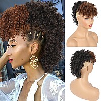 Aisaide Mohawk Wig Afro Kinky Curly Mohawk Ponytails For Black Womenkinky Curly Ponytails With Brown Bangs Synthetic Clip In Po