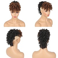 Aisaide Mohawk Wig Afro Kinky Curly Mohawk Ponytails For Black Womenkinky Curly Ponytails With Brown Bangs Synthetic Clip In Po