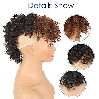 Aisaide Mohawk Wig Afro Kinky Curly Mohawk Ponytails For Black Womenkinky Curly Ponytails With Brown Bangs Synthetic Clip In Po