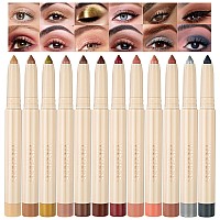 Bestland 12 Pcs Cream Eyeshadow Stick Set Matte Shimmer Rainbow Earth Colors Highly Pigmented Long Lasting Waterproof Eye Shadow