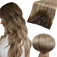 Full Shine Clip In Hair Extensions Real Human Hair Balayage Hair Extensions Brown To Blonde Ombre Hair Extensions Clip In Human