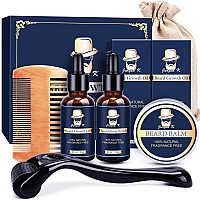 Beard Growth Kit - Beard Kit for Men with Beard Growth Oil (2 Pack), Beard Balm, Beard Comb, Beard Roller, Unique Gifts for Men Dad Husband Boyfriend, Stocking Stuffers for Mens Christmas Gifts