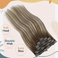 Ve Sunny Balayge Clip On Hair Extensions Human Hair Clip In Extensions Dark Brown Balayage Light Brown Mix Blonde Clip In Hair E