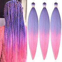 Gozill Ombre Braiding Hair Pre Stretched Blue Pink Box Braiding Hair Extension 26 Inch Pack Of 3