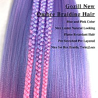 Gozill Ombre Braiding Hair Pre Stretched Blue Pink Box Braiding Hair Extension 26 Inch Pack Of 3