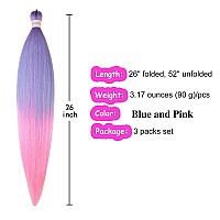 Gozill Ombre Braiding Hair Pre Stretched Blue Pink Box Braiding Hair Extension 26 Inch Pack Of 3