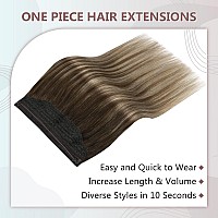 Full Shine Invisible Brown Ombre Wire Extensions Human Hair 80 Grams One Piece Hair Extensions Remy Hair 12 Inch Dark Brown Fading To Brown Mix Honey Blonde Hair With Removable Clips In Headband