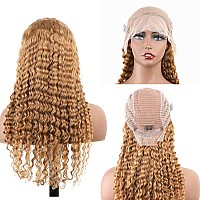 Bly Light Brown Colored 10A Human Hair Blonde Wig Lace Front For Women 13X4 Hd Transparent Pre Plucked Deep Wave Curly Glueless