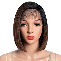 D But Asymmetrical Bob Ombre Brown Wigs Ear To Ear Lace Front With Baby Hair Short Bob Simulated Scalp Lace Wigs For Women Heat