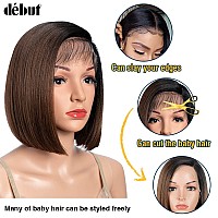 D But Asymmetrical Bob Ombre Brown Wigs Ear To Ear Lace Front With Baby Hair Short Bob Simulated Scalp Lace Wigs For Women Heat