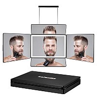 Rechargeable 5 Way Mirror, Real Glass Adjustable Trifold Mirror with Light & Telescoping Hooks for Self Hair Cutting & Styling - Portable DIY Haircut Tool to Cut, Trim or Shave Your Head & Neckline