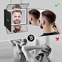 Rechargeable 5 Way Mirror, Real Glass Adjustable Trifold Mirror with Light & Telescoping Hooks for Self Hair Cutting & Styling - Portable DIY Haircut Tool to Cut, Trim or Shave Your Head & Neckline