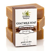 Southern Natural Goat Milk Soap Bar 3 Pack Oatmeal Milk Honey For Dry Sensitive Skin Natural Handmade Soap For Men Wome