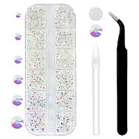 12 Grids 3792Pcs Transparent Ab Flatback Rhinestones Set For Nail Art Crafts Makeup Tumblers Glitter Round With Tweezers And