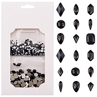 Tisslan 820Pcs Mix 10 Shapes Flatback Black Nail Rhinestones Loose Round Beads Diamond Assortment Decoration Glass Charms For Na