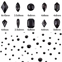 Tisslan 820Pcs Mix 10 Shapes Flatback Black Nail Rhinestones Loose Round Beads Diamond Assortment Decoration Glass Charms For Na