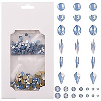 Tisslan 60Pcs 6 Different Shapes Flatback Blue Opal Nail Rhinestones 480Pcs Round 3D Diamond Gems Bulk Pack For Nail Design Jewe