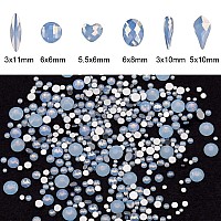 Tisslan 60Pcs 6 Different Shapes Flatback Blue Opal Nail Rhinestones 480Pcs Round 3D Diamond Gems Bulk Pack For Nail Design Jewe