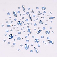 Tisslan 60Pcs 6 Different Shapes Flatback Blue Opal Nail Rhinestones 480Pcs Round 3D Diamond Gems Bulk Pack For Nail Design Jewe