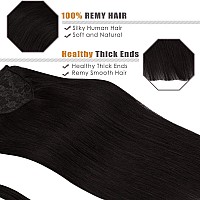 Lacerhair Straight Warp Around Ponytail Hair Extensions With Comb Human Hair Pieces For Women Ponytail 20 Inch 90G Natural Black