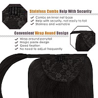 Lacerhair Straight Warp Around Ponytail Hair Extensions With Comb Human Hair Pieces For Women Ponytail 20 Inch 90G Natural Black