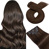 Benehair Clip In Hair Extensions Real Human Hair 14 Inch Chocolate Brown 7Pcs 120G Double Weft Thick Silky Straight Natural Soft