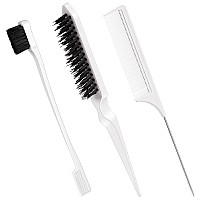 Geiserailie 3 Pcs Slick Back Hair Brush Set Bristle Hair Brush Edge Control Brush Teasing Comb For Women Baby Kids Black Hairw