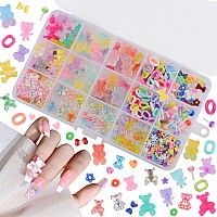 Edittime 300Pcs Kawaii Colorful Resin Acrylic 3D Gummy Bear Multisized Heart Star Nail Charms With Snowflake Heart Star Slice