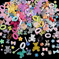 Edittime 300Pcs Kawaii Colorful Resin Acrylic 3D Gummy Bear Multisized Heart Star Nail Charms With Snowflake Heart Star Slice