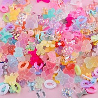 Edittime 300Pcs Kawaii Colorful Resin Acrylic 3D Gummy Bear Multisized Heart Star Nail Charms With Snowflake Heart Star Slice