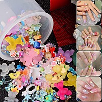 Edittime 300Pcs Kawaii Colorful Resin Acrylic 3D Gummy Bear Multisized Heart Star Nail Charms With Snowflake Heart Star Slice