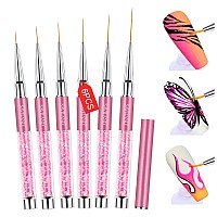 Saviland 6pcs Nail Art Liner Brushes Set - Nail Brush Gel Polish Painting Nail Art Design Brushes Pen with Crushed Diamond Rhinestone Handle for Pulling Lines,Sizes 7/9/11/13/17/23 mm, Christmas Gifts