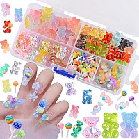 Edittime 160Pcs Kawaii Colorful Resin Acrylic 3D Bear Nail Art Charms For Nail Diy Crafting Scrapbook Accessories Multicolor4