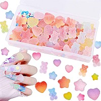 Edittime 100Pcs 3D Multisized Heart Star Bear Kawaii Nail Charms With 300Pcs Colorful Snowflake Heart Start Slice For Nail Art