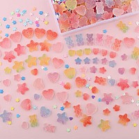 Edittime 100Pcs 3D Multisized Heart Star Bear Kawaii Nail Charms With 300Pcs Colorful Snowflake Heart Start Slice For Nail Art