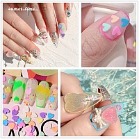 Edittime 100Pcs 3D Multisized Heart Star Bear Kawaii Nail Charms With 300Pcs Colorful Snowflake Heart Start Slice For Nail Art