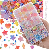 Edittime 200Pcs Kawaii Colorful Resin Acrylic 3D Gummy Bear Multisized Heart Star Nail Charms With 300Pcs Snowflake Heart Star