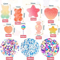 Edittime 200Pcs Kawaii Colorful Resin Acrylic 3D Gummy Bear Multisized Heart Star Nail Charms With 300Pcs Snowflake Heart Star