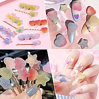 Edittime 200Pcs Kawaii Colorful Resin Acrylic 3D Gummy Bear Multisized Heart Star Nail Charms With 300Pcs Snowflake Heart Star