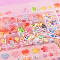 Edittime 200Pcs Kawaii Colorful Resin Acrylic 3D Gummy Bear Multisized Heart Star Nail Charms With 300Pcs Snowflake Heart Star