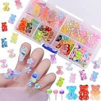 Edittime 120Pcs Kawaii Colorful Resin Acrylic 3D Candy Bear Nail Art Charms For Nail Diy Crafting Scrapbook Accessories Multico